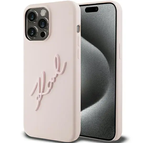 Karl Lagerfeld KLHCP15LSKSBMCP iPhone 15  Pro 6.1" różowy|pink hardcase Silicone Karl Script