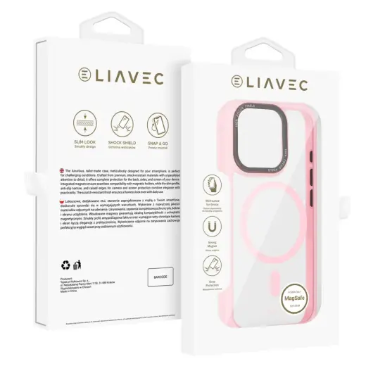 Liavec Hybrid telefono dėklas su MagSafe palaikymu iPhone 15 Pro Max rožinis