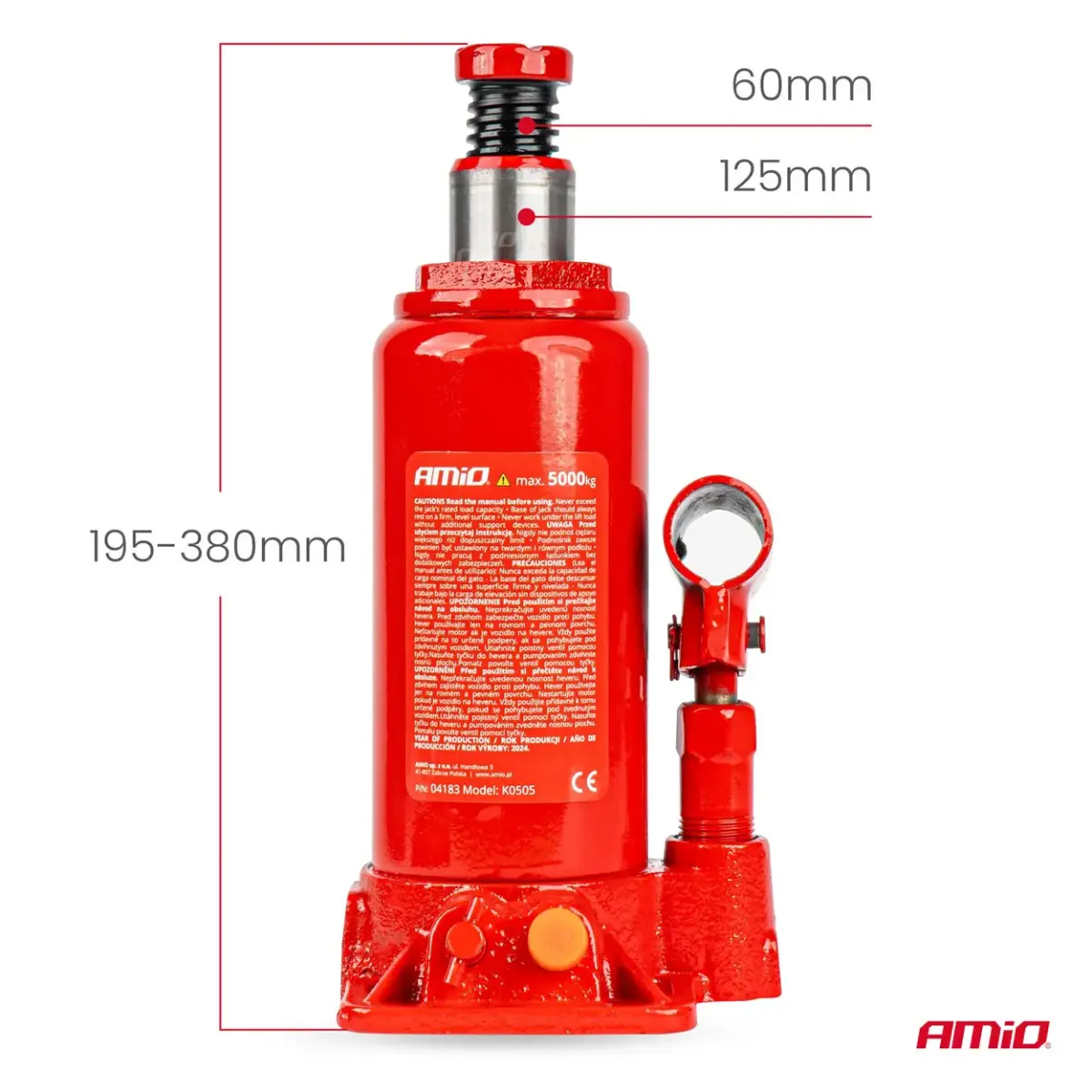 Bottle hydraulic jack 5T PVC box AMIO-04183