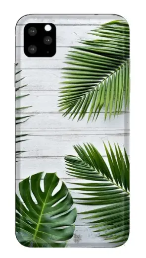 Fusion Green Leaves Back Case Silikona Aizsargapvalks Priekš Apple iPhone 11 Balts - Zaļš