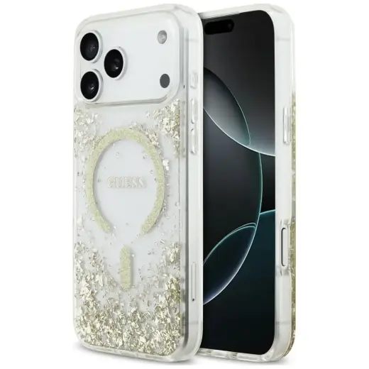 Guess Resin Bottom Glitter phone case with MagSafe support for iPhone 18 Pro Max | iPhone 17 Pro Max gold