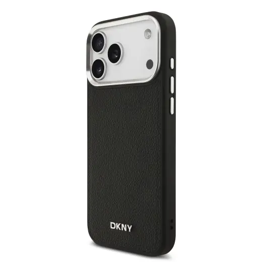 DKNY PU Leather Metal Logo Wrist Chain MagSafe Case for iPhone 17 Pro Max Black
