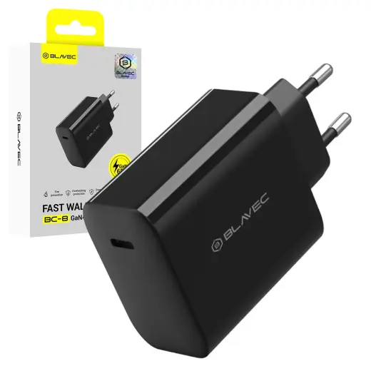 Blavec BC-8 tīkla lādētājs | 65W | PD, QC, GaN | USB-C | melns