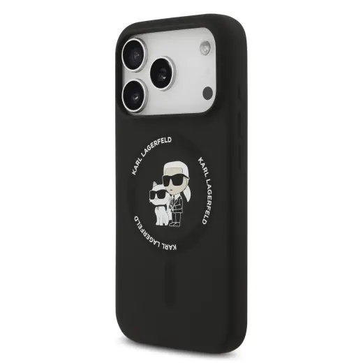 Karl Lagerfeld Liquid Silicone Karl and Choupette MagSafe Case for iPhone 17 Pro Black