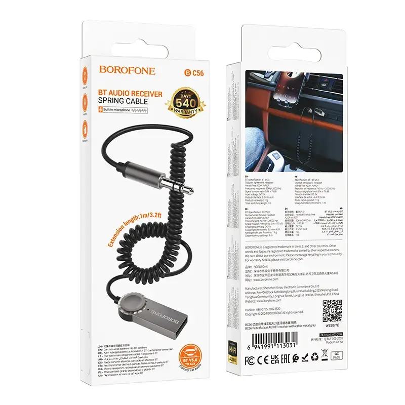 Borofone Audio Bluetooth Receiver AUX BC56 Peaceful grey