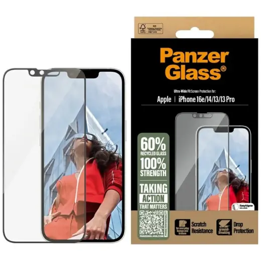 PanzerGlass Ultra-Wide Fit защитное стекло для iPhone 16e, 14, 13, 13 Pro