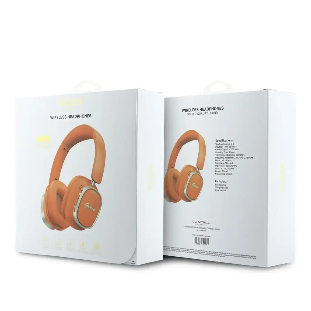 Guess Rectangle Metal Script Logo ENC Wireless Headphone Orange