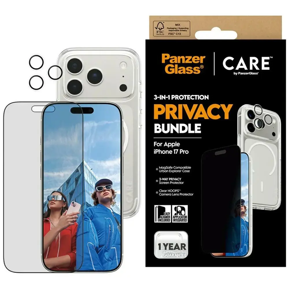 Zestaw ochronny CARE by PanzerGlass      Flagship Privacy 3w1 Etui+Szkło Prywatyzujące+Lens do iPhon