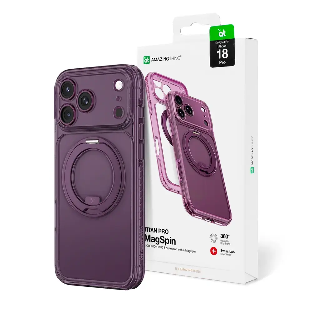 AmazingThing Titan Pro Spin Lens phone case with stand and MagSafe support for iPhone 18 Pro purple