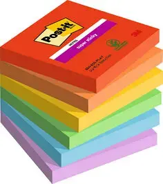 Piezīmju līmlapiņas Post-it Super Sticky, Playful Color, 76 mm x 76 mm, 6 iepak./pakā