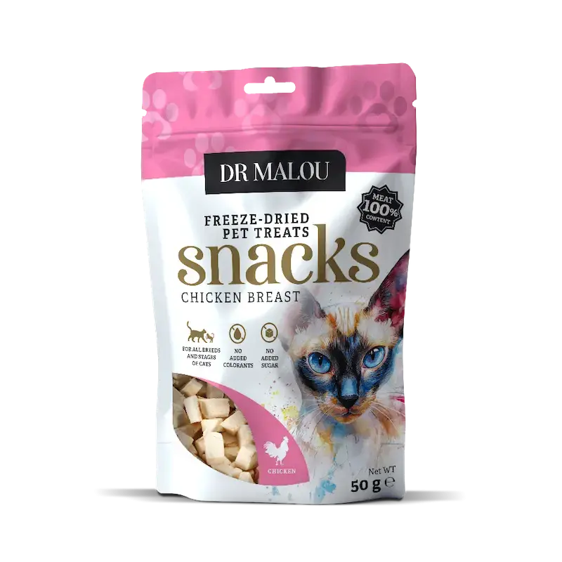 DR Malou Treats for cats - , Cat treats, meat cubes, 100% freeze-dried chicken breast, 50g