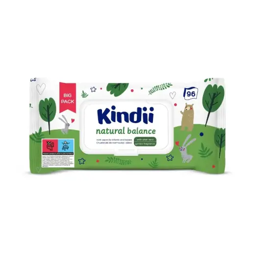 Влажные салфетки для младенцев Kindii Natural Balance, 96 шт., с откидной крышкой.
