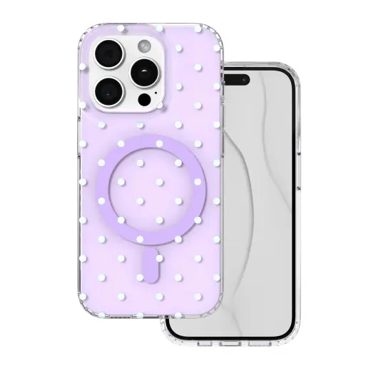 Bubble Dots Mag telefoni ümbris MagSafe toega iPhone 15 Pro lilla