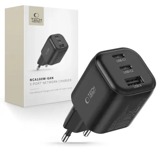 Tech-Protect NCA100W-GAN-AVS reisilaadija | 100W | PD, QC, GaN | must