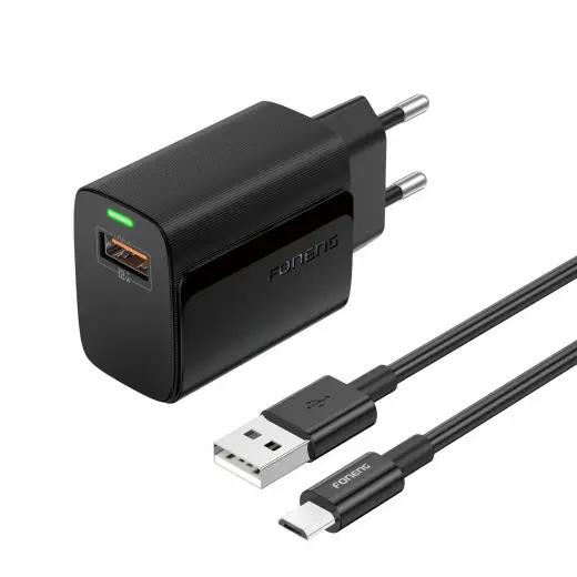 Foneng EU64 travel charger | 18W | Micro USB, USB-A | with Micro USB cable included | black