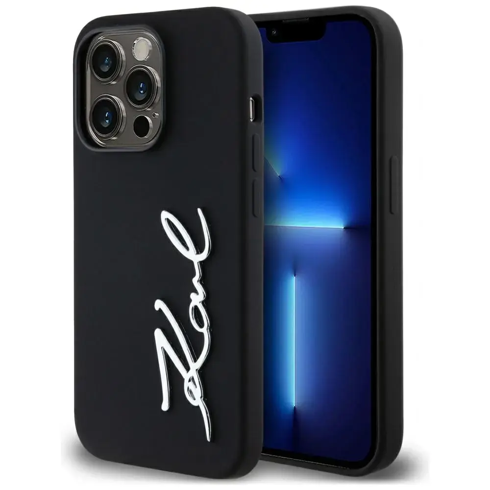 Etui Karl Lagerfeld Silicone Metal        Script Logo do iPhone 14 Pro czarny