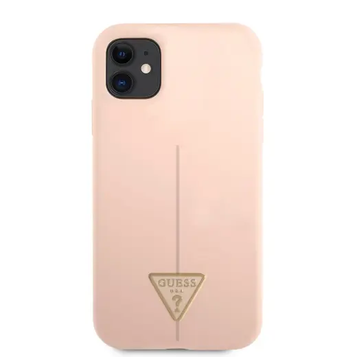 Guess Silicone Line Triangle telefono dėklas iPhone 11 rožinis