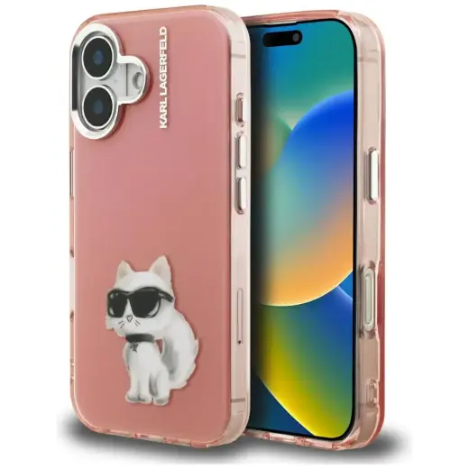 Karl Lagerfeld IML Aquarelle Choupette & Logo maciņš telefonam iPhone 16 rozā