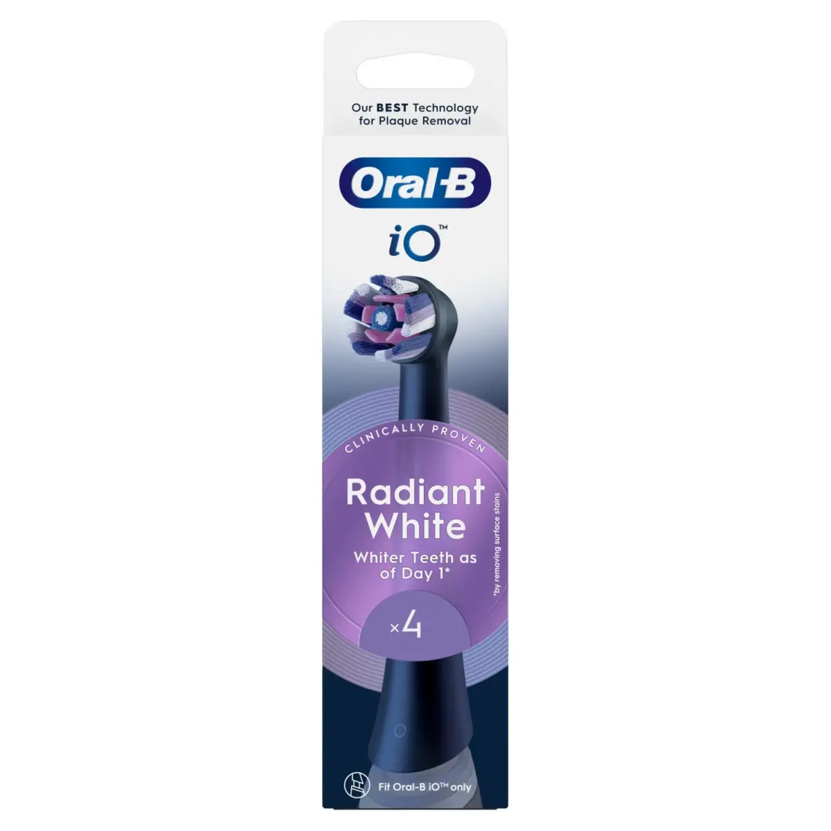 Oral B IO Radiant White Toothbrush Replacement Heads with Whitening Fibres Black 4 Pc