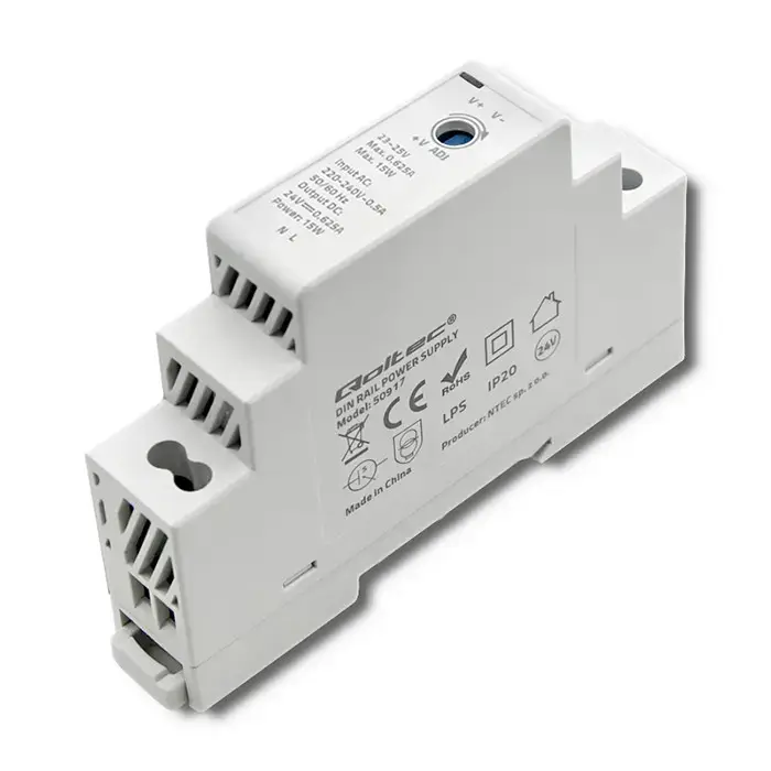 Qoltec DIN rail power supply | 15W | 24V | 0.625A | Gray