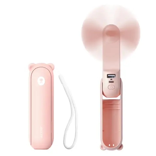 Jisulife Handheld Fan Life8 Mini Portable USB Fan with Power Bank and Flashlight - Pink