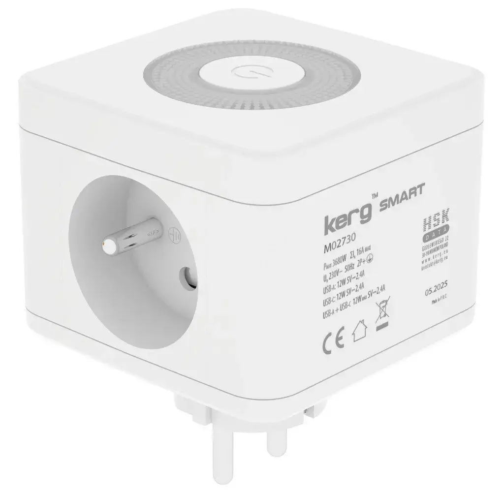 KERG Smart 2-socket power cube + USB-A + USB-C charger + LED lamp 16A/250V~ white
