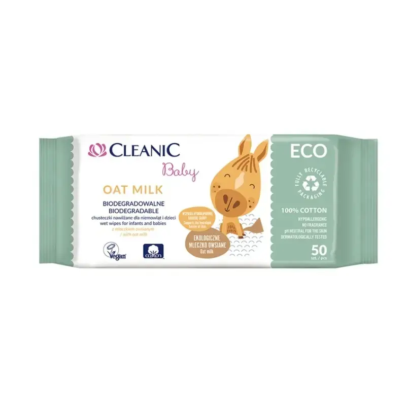Mitrās salvetes mazuļiem Cleanic Baby Eco Oat Milk 50 gab.