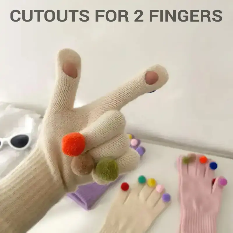 Gloves for touch screens with pom poms BEIGE