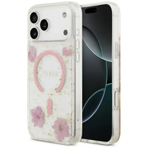 Guess Resin Bottom Glitter MagSafe Case for iPhone 18 Pro / 17 Pro Gold