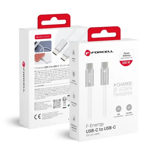 Forcell F-Energy ACYH23 data transfer and charging cable | USB-C to USB-C | QC 4.0, PD | 60W | 1.2m | white