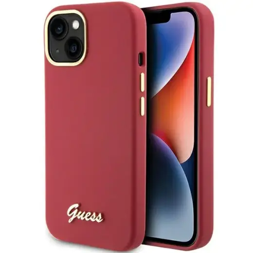 Guess GUHCP15SSMBSLM Script Metal Logo & Frame чехол для телефона iPhone 15 розовый