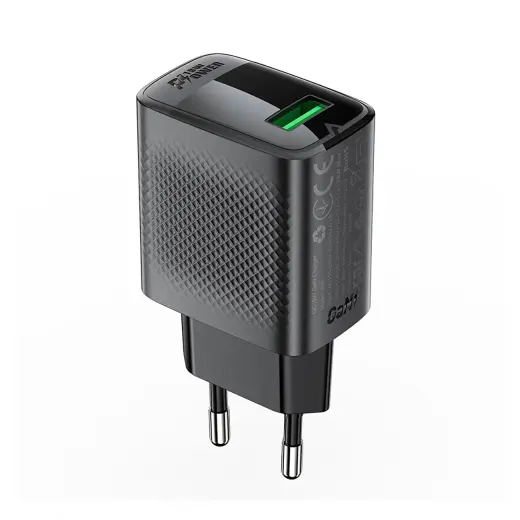 Acefast A90 travel charger | 18W | GaN, QC | USB-A | black