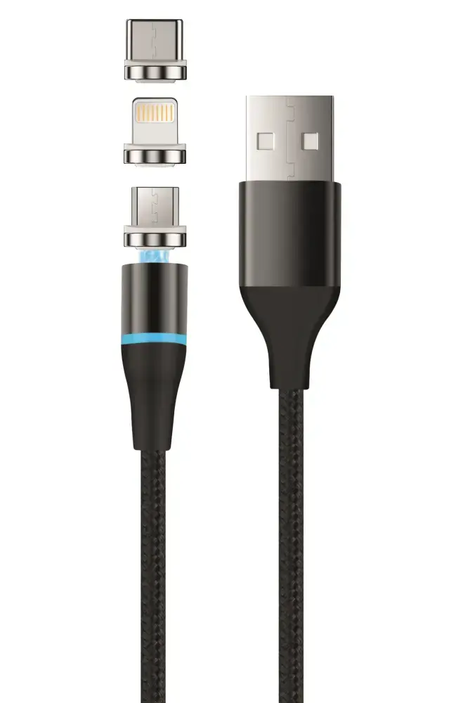 Setty magnetic cable DT 3-in-1 datu pārraides un uzlādes vads | USB-A uz USB-C, Lightning, Micro USB | 12.5W | 1m | melns