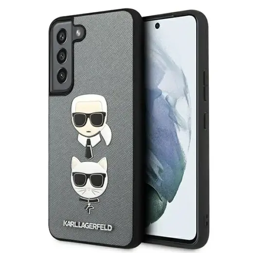 Karl Lagerfeld Saffiano K&C Heads Case for Samsung Galaxy S22+ Silver