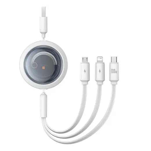 Baseus Free2Draw 3-in-1 data transfer and charging cable | USB-A to USB-C, Lightning, Micro USB | 100W | 1.1m | white