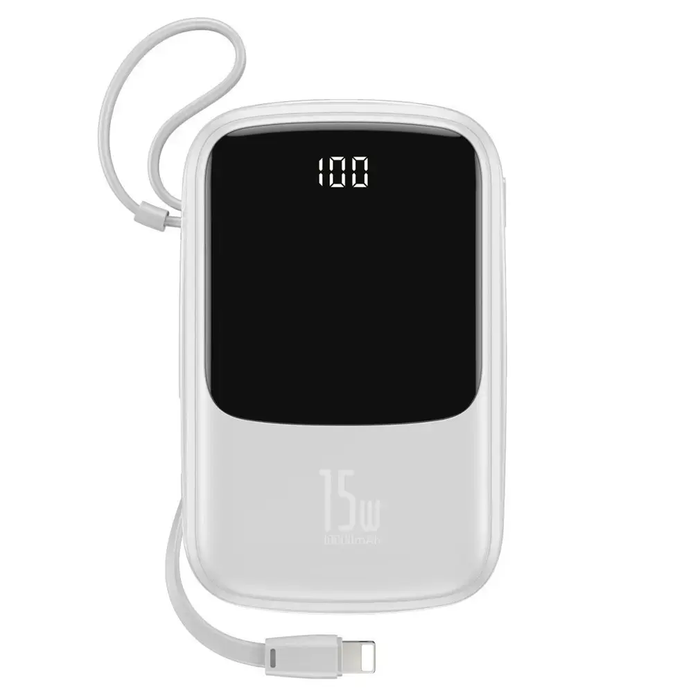Baseus Q pow Digital Display 3A Powerbank 10000mAh (With IP Cable)White