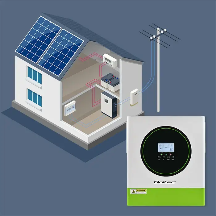Qoltec Hybrid Solar Inverter Off-Grid 3500W | 100A | 24V| MPPT | BMS |  AGM GEL LiFePO4 | Wi-Fi option | Sinus | Power factor 1.0