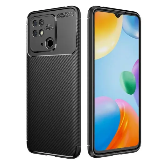 Fusion carbon fiber silicone back case for Xiaomi Redmi 10C black
