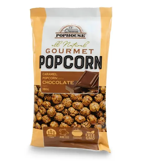 Karameļu Popkorns POPHOUSE ar šokolādes garšu, 180g