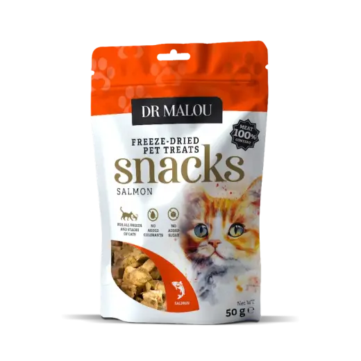 Gardumi kaķiem - DR Malou, Meat treats for cats, cubes, 100% freeze-dried salmon meat, 50g