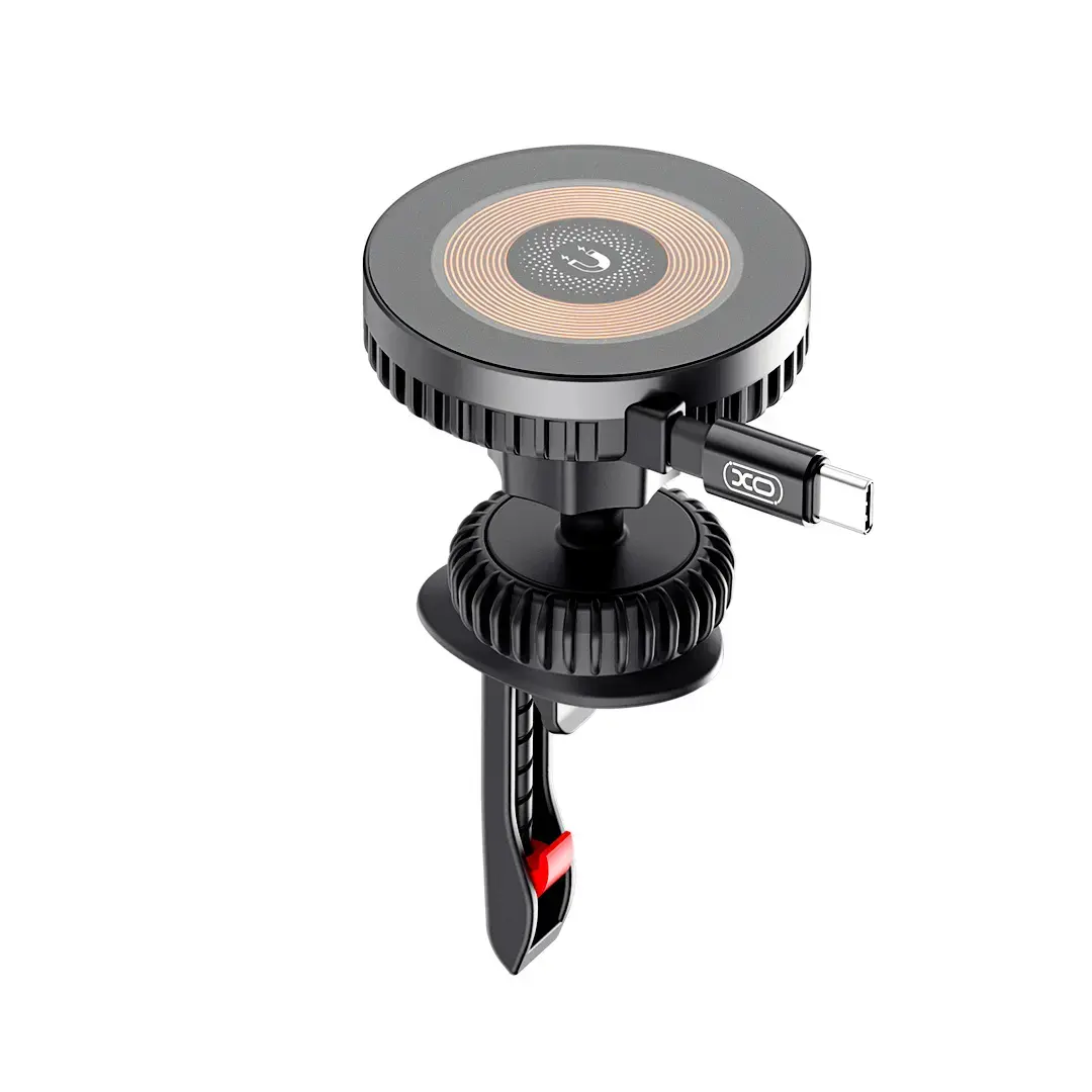 XO car holder magnetic CX024 with wireless inductive charger 15W with USB-C cabel  black air vent