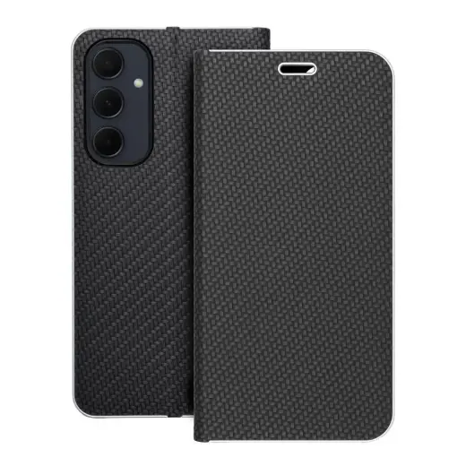 LUNA Book Carbon knyginio tipo telefono dėklas Samsung Galaxy A35 (A356) juodas