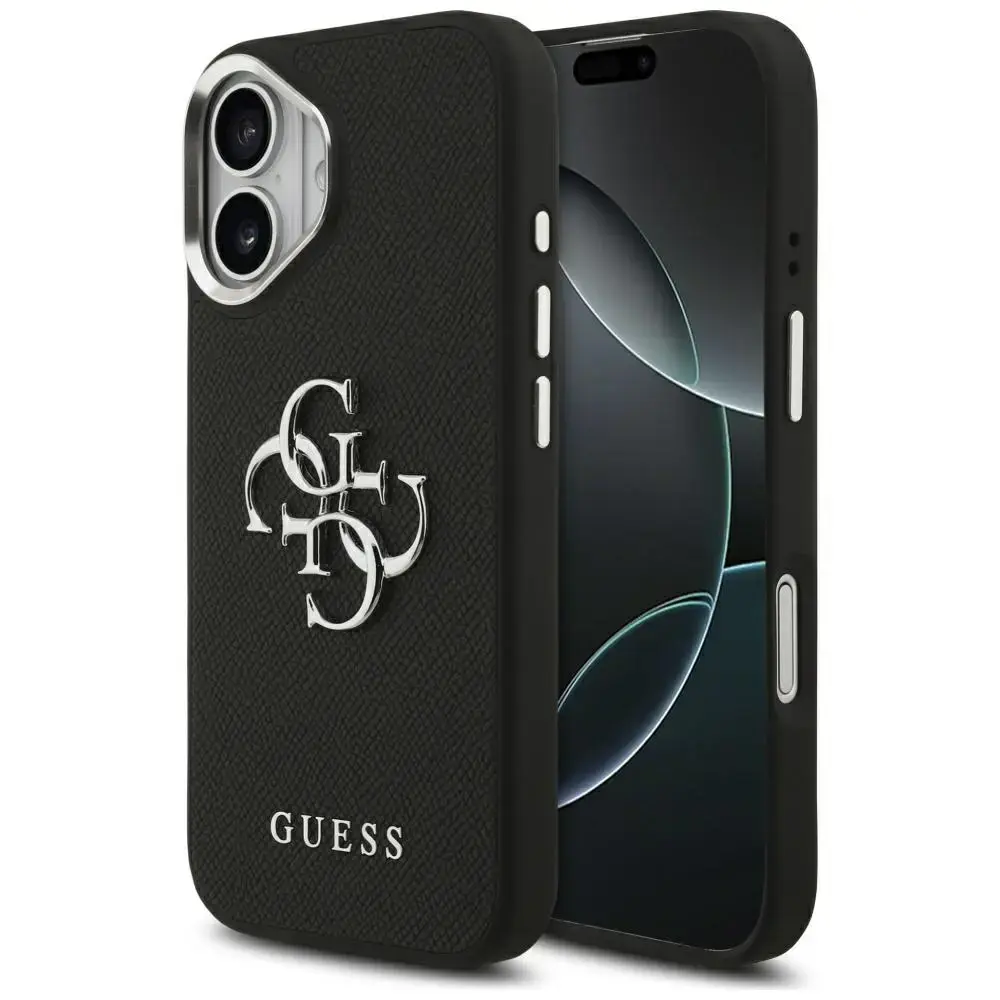 Guess Grained Big 4G Classic Logo maciņš telefonam iPhone 17 melns