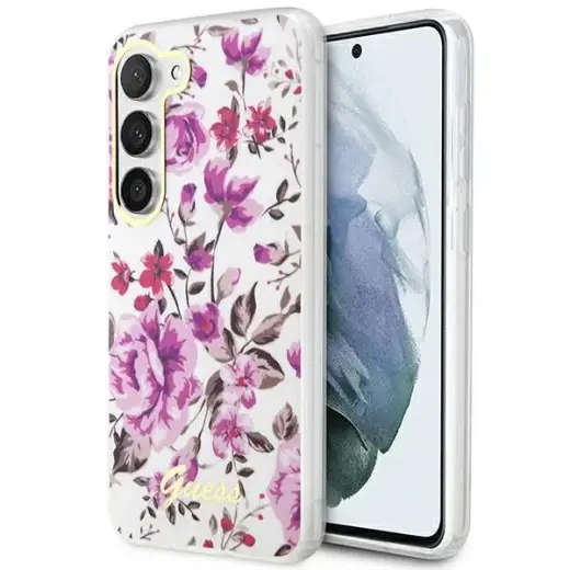 Guess GUHCS23SHCFWST S23 S911 biały|white hardcase Flower Collection