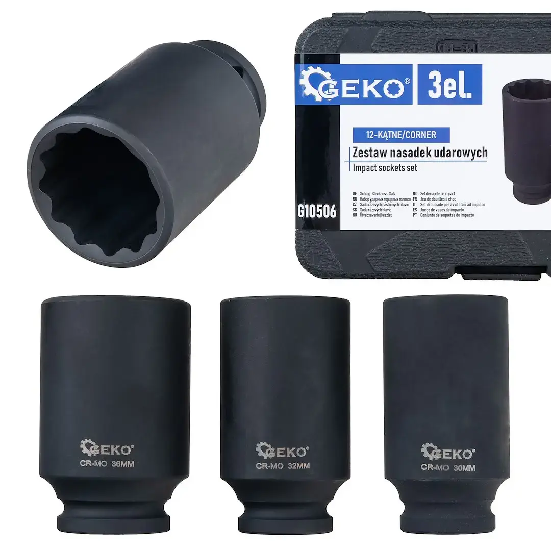 3 gab. 1/2" 12-punktu 30-36 mm triecienuzgriežņu atslēgu komplekts