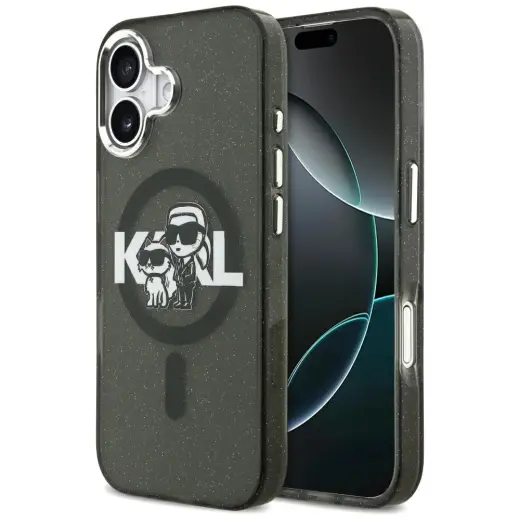 Karl Lagerfeld IML Glitter Karl & Choupette Sketch Logo MagSafe Case for iPhone 17 Black