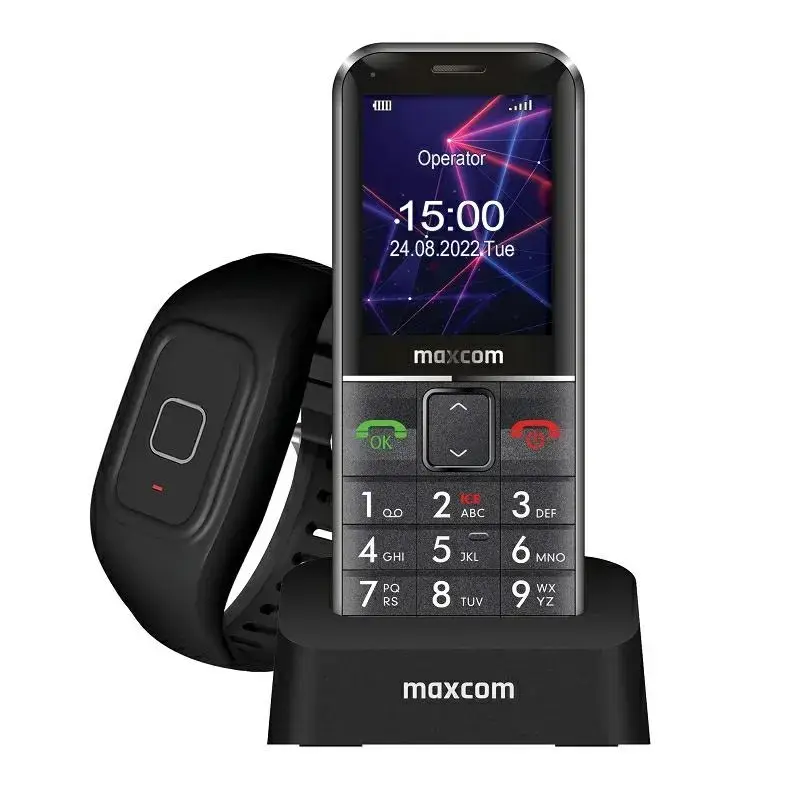 Maxcom Comfort MM735 с зарядной станцией + SOS-браслет черный