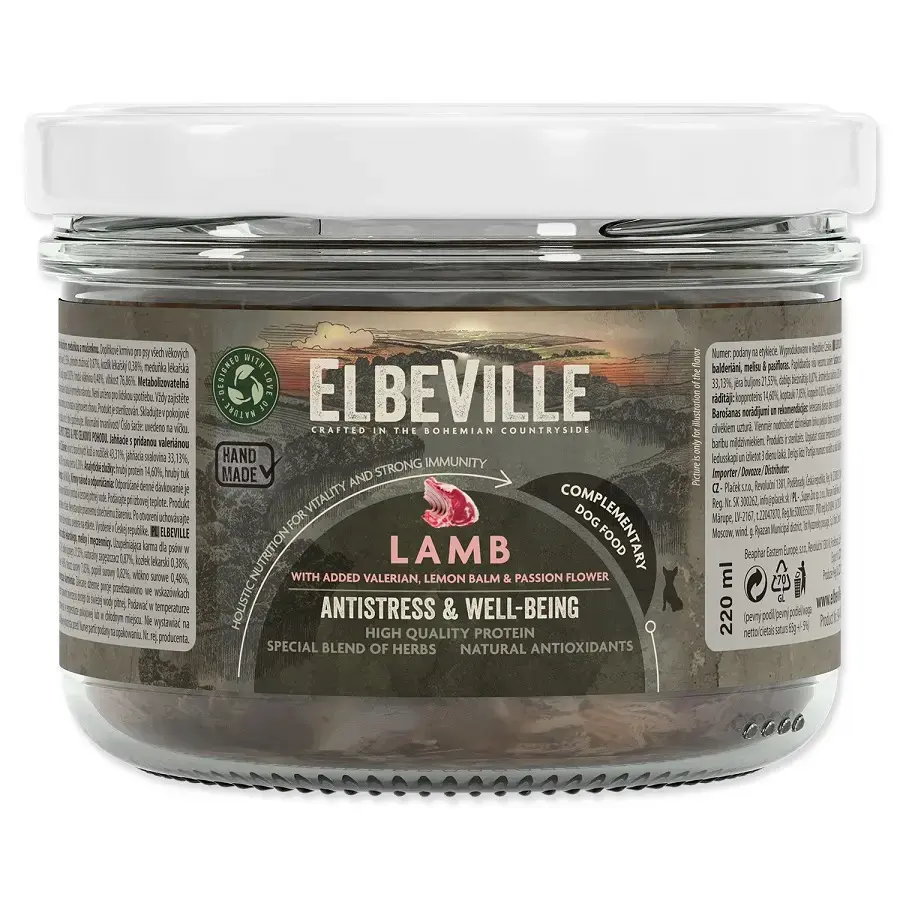 Konservi suņiem – ElbeVille Antistress and Well-being, Lamb with Valerian and Lemon balm, 220 ml 