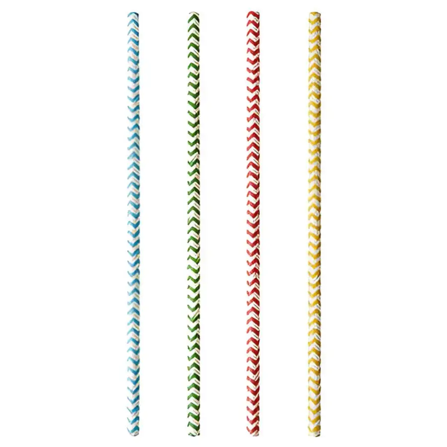 Kokteiļsalmiņi papīra krāsaini ZigZag 6mm 20cm, 25gb