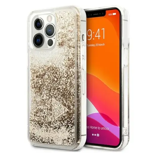 Guess GUOHCP13XGLHFLGO iPhone 13 Pro Max 6,7" gold|złoty hardcase Glitter Charms